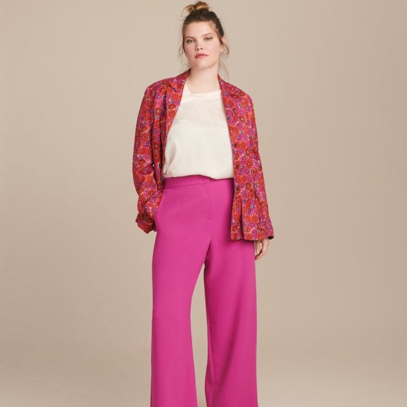 $2190 Lela Rose Wave Flounce Peplum Floral Pink Blazer Button Jacket Light Coat - Picture 4 of 12